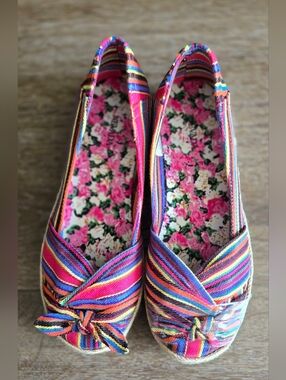 Nevada Striped Canvas Espadrille Flats - Size 7